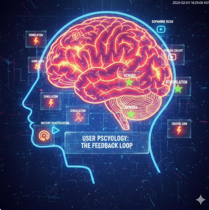 심리적 영향: '도파민 분출(Dopamine Rush)'이나 '보상 회로(Reward Circuit)'와 같은 뇌 과학적 시각 자료를 통해, 반복적인 소비가 뇌의 피드백 루프에 미치는 심리적 메커니즘을 경고합니다. 심리적 영향: '도파민 분출(Dopamine Rush)'이나 '보상 회로(Reward Circuit)'와 같은 뇌 과학적 시각 자료를 통해, 반복적인 소비가 뇌의 피드백 루프에 미치는 심리적 메커니즘을 경고합니다.