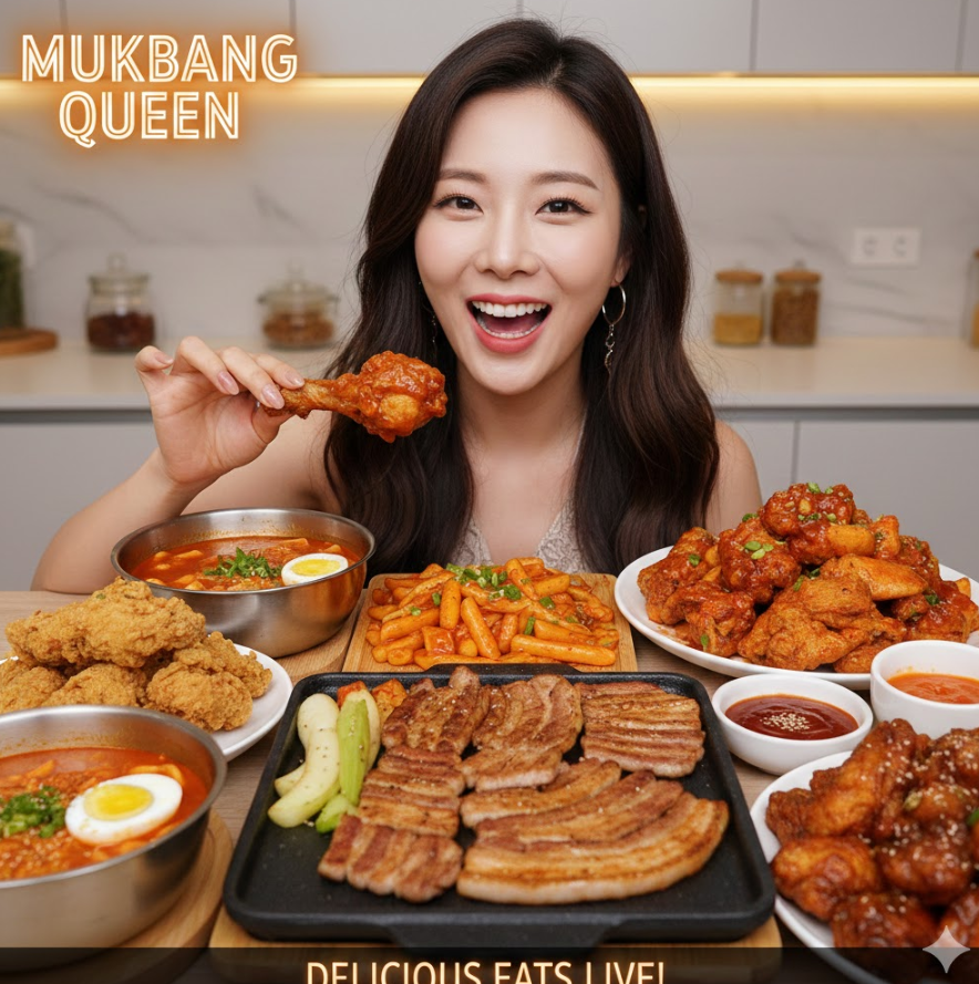 BJ가 맛있게 먹는 먹방 장면 BJ가 맛있게 먹는 먹방 장면