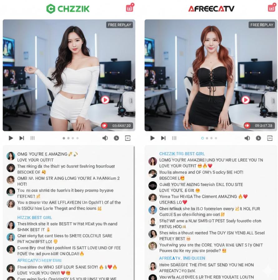 치지직과 아프리카TV 무료 다시보기 화면 비교 이미지 치지직과 아프리카TV 무료 다시보기 화면 비교 이미지