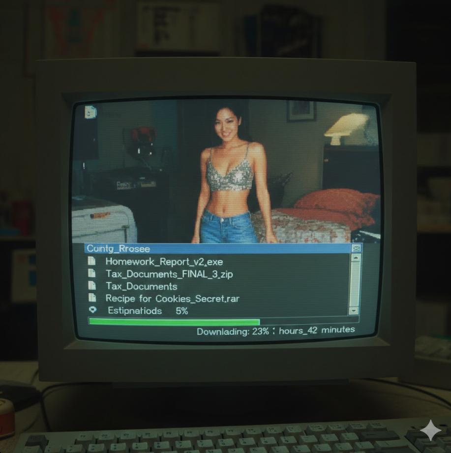 2000년대 초 레전드 AV 배우 시대의 빈티지 PC 화면 재현 이미지로 2000년대 초 레전드 AV 배우 시대의 빈티지 PC 화면 재현 이미지로